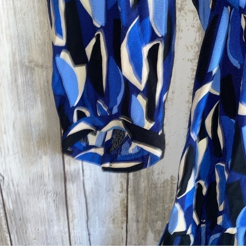 Zara Blue Geometric Print Ruffle Mini Dress Belted V Neck Long Sleeve XS - Picture 5 of 10